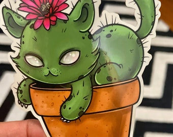 Catcus - Cat Cactus cutie 4" vinyl waterproof sticker - cute, succulent, plants, kitty, houseplant, kawaii