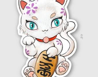 Kawaii Lucky Cat -Good Luck waterproof and weatherproof  approx 3" x 5" vinyl sticker kawaii, japan, japanese, lucky, goodluck