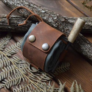 Foldable Foraging Pouch, Canvas Leather Gathering Bag, Hiking Belt Bag, Compact Outdoor Accessory, Camping Pouch, Christmas, Mushroom Bag