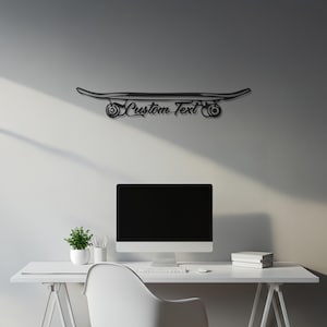 Art mural en métal personnalisé skateboard, décoration de chambre de skateur personnalisée, panneau de skateboard moderne avec nom personnalisé, cadeau adolescent, panneau de skate mural