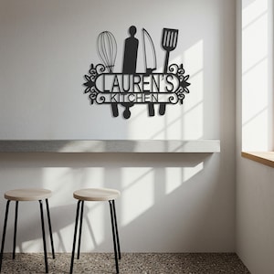 Custom Kitchen Name Sign: Modern Metal Culinary Art, Chef Gift
