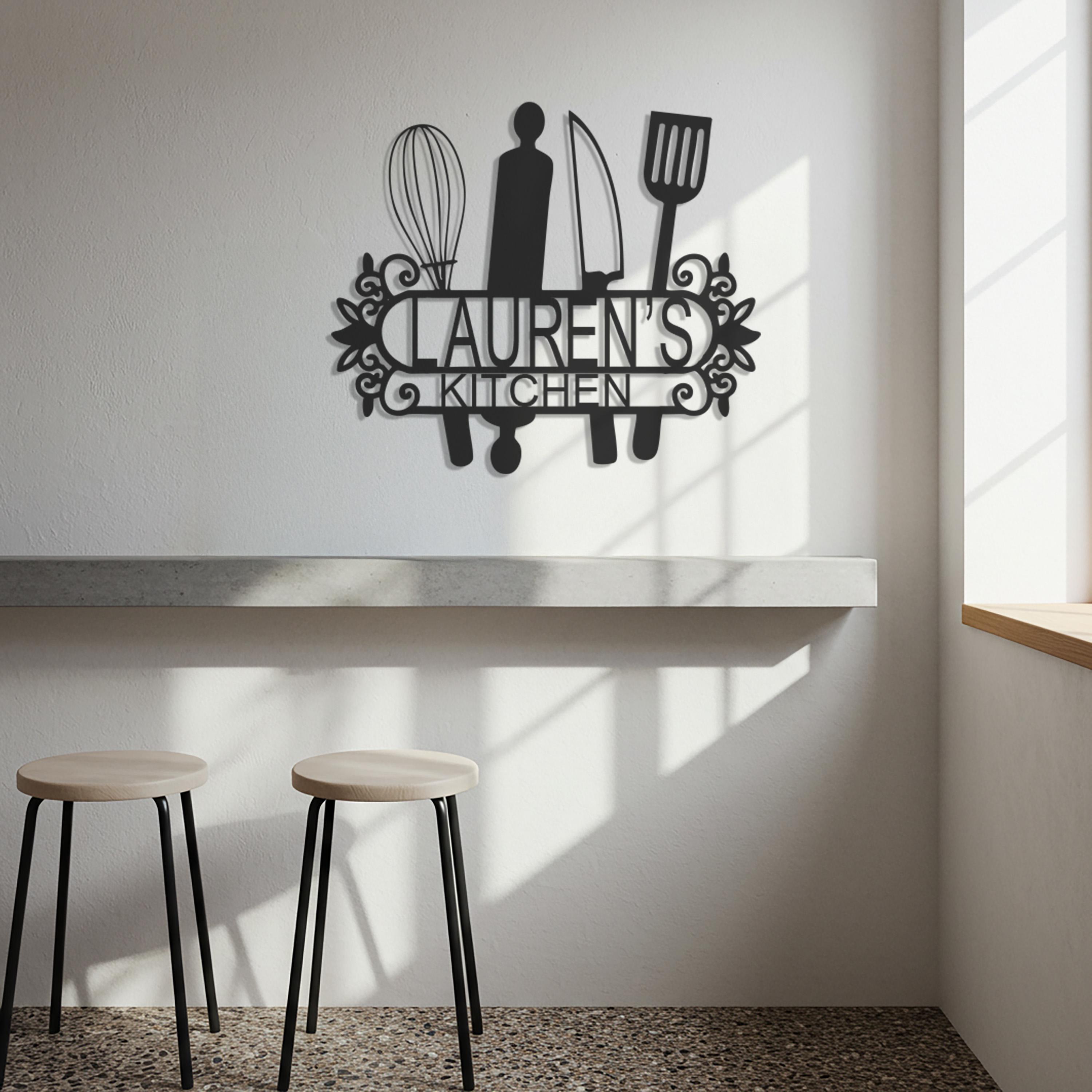 Custom Kitchen Name Sign: Modern Metal Culinary Art, Chef Gift