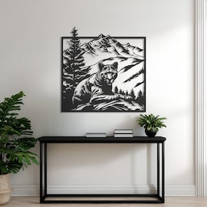 Cougar Metal Wall Art, Mountain Lion Nature Scene, Wildlife Rustic Decor for Lodge, Cabin, or Outdoor Lovers, Animal Metal Wall Panel