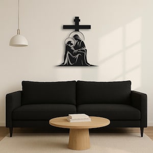 Virgin Mary and Jesus Metal Wall Art: Modern Christian Home Decor