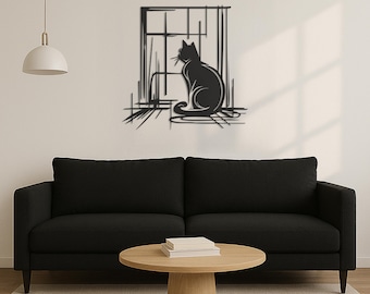 Minimalist Cat Metal Wall Art: Modern Feline Silhouette Decor