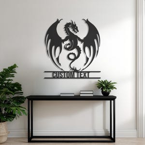 Custom Dragon Metal Wall Art, Personalized Fantasy Name Sign, Gothic Winged Beast Wall Decor, Epic Gift for Gamers, Fans & Man Cave Decor