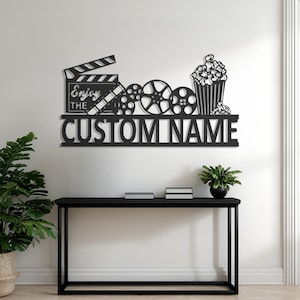 Personalized Home Theater Metal Sign: Movie Room Decor with Film Reels