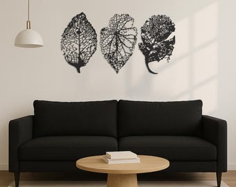 Metal Leaf Wall Art Set of 3: Minimalist Botanical Home Decor