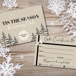 Beauty Weihnachtsgeschenk Karte Vorlage, Nägel, Brauen, Haare, Ästhetik, Gutschein, bedruckbar, digitaler Download, Geschenkgutschein, modern, beige