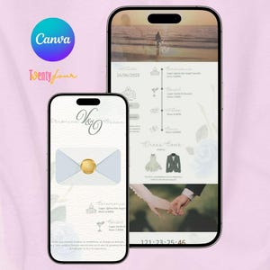 Interactive digital wedding invitation with countdown, Digital wedding invitation with Google Maps and countdown | Editable Canva template
