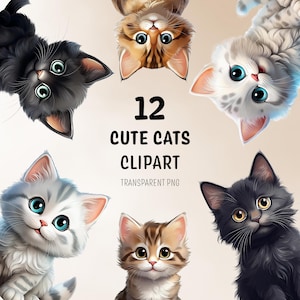 12 Kittens Clipart Set, Adorable Kittens, PNG Clipart, Commercial Use, Transparent Background