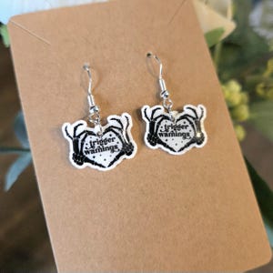 Trigger Warnings Earrings - Book Lover earrings, bookish gift, dark romance earings