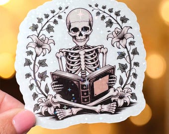 Skeleton Reading Sticker: Waterproof Bookish Decal for Kindle