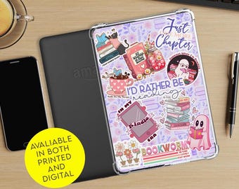 Peut inclure: Une coque pour iPad de couleur violette et rose avec une variété d'autocollants sur le thème du livre. Les autocollants présentent des citations sur la lecture, les livres et le Kindle. La coque est disponible en version imprimée et numérique.