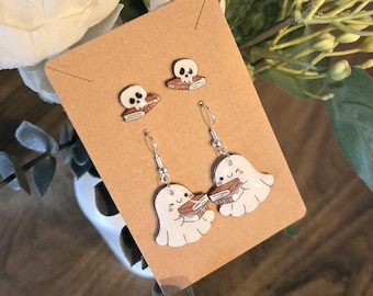 Reading Ghost-oorbellen: boekenliefhebber cadeau, sterlingzilver