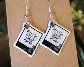 Book Lover-oorbellen: Kindle-ontwerp, sterlingzilveren vergulde haken
