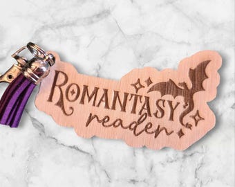 Romantasy Reader Wooden Keychain: Book Lover Gift