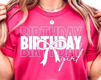 Birthday Girl Shirt SVG PNG, Preppy Bow Design (Digital Download)
