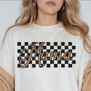 Retro Checkered Mama Design, Distressed Brown, Mom Life Shirt (SVG PNG)