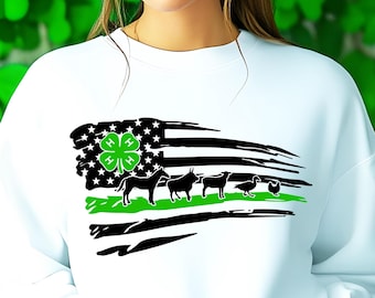 4-H American Flag SVG PNG, Green Clover Design (Digital Download)