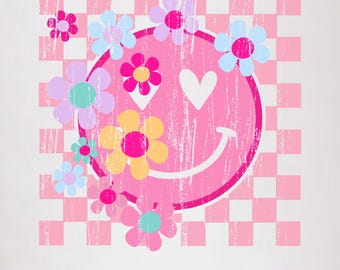 Retro Smiley Face Floral SVG PNG, Motivational Self Love Design, Digital Download