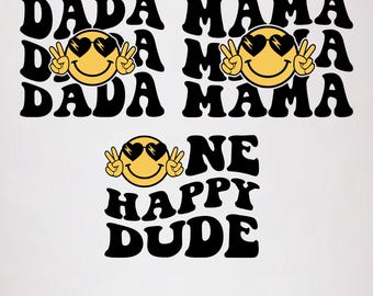 Diseño SVG PNG de "One Happy Dude Birthday", ideal para camisetas familiares. Descarga instantánea.