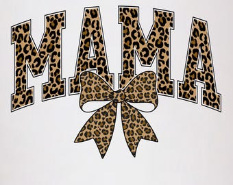 Mama Leopard Coquette Bow PNG SVG, Varsity Mama
