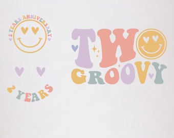 Two Groovy 2nd Birthday SVG PNG, Groovy Anniversary Design (Digital Download)