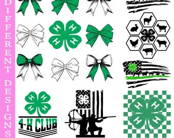 4H SVG PNG Bundle, Clover Leaf Designs (Digital Download)