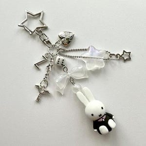 Personalized Initial PINK or NAVY BLUE Cute Bunny Keychain/Bag Charm/Purse Charm/Handbag/Totebag Charm, Backpack Charm Y2K Charms Celestial
