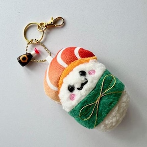 Plush Sushi & Soy Sauce Bag Charm Green Nori Sushi Asian Food Charms Bag Charms Key Chains Key Charms Backpack Charms Lunar New Year Gifts