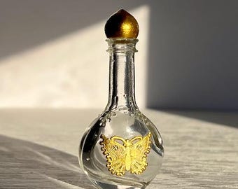 Hand-Embellished Vintage Potion Bottle: Stenciled Butterfly Vanity Decor - Please Read Description Below for More Details.