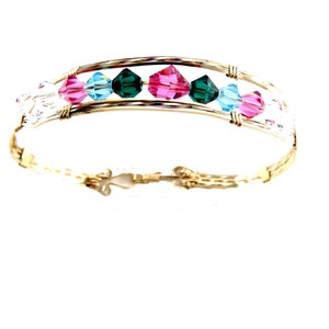 Bangle Bracelet with 14K gold filled & Sterling silver colorful  crystals