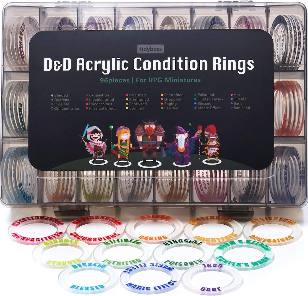 96 PCS DND Status Effects Markers | Acrylic 24 Conditions Rings for ...