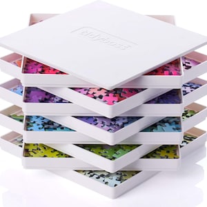 8 x White Stackable Puzzle Sorting Trays with Lid 8&quot; x 8&quot; | Portable Jigsaw Puzzle Sorter | for Puzzles Up to 1000 Pieces