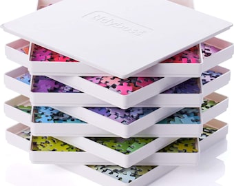 8 x White Stackable Puzzle Sorting Trays with Lid 8" x 8" | Portable Jigsaw Puzzle Sorter | for Puzzles Up to 1000 Pieces