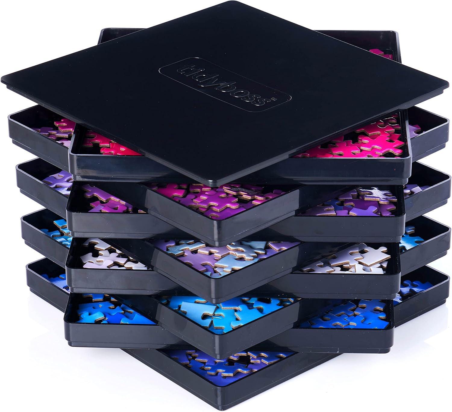 8 x Black Stackable Puzzle Sorting Trays with Lid 8" x 8" | Portable Jigsaw Puzzle Sorter | for Puzzles Up to 1500 Pieces