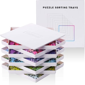 8 x White Stackable Puzzle Sorting Trays with Lid 10&quot; x 10&quot; | Portable Jigsaw Puzzle Sorter | for Puzzles Up to 1500 Pieces