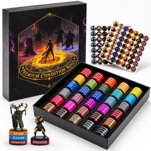 DnD Condition Rings 218 Pc Set – 120 Acrylic Status Rings + 98 Numbered Monster Tokens, DM Gift