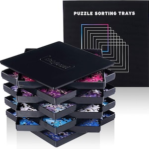 8 x Black Stackable Puzzle Sorting Trays with Lid 10&quot; x 10&quot; | Portable Jigsaw Puzzle Sorter | for Puzzles Up to 1500-2000 Pieces