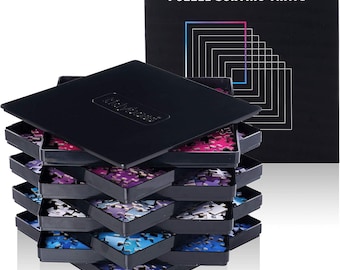 8 x Black Stackable Puzzle Sorting Trays with Lid 10" x 10" | Portable Jigsaw Puzzle Sorter | for Puzzles Up to 1500-2000 Pieces