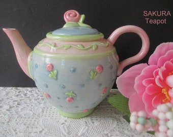 Decorative And Dainty Tea Party Teapot SAKURA Teapot Small Teapot Pink Flowers Vintage Kitchen Decor