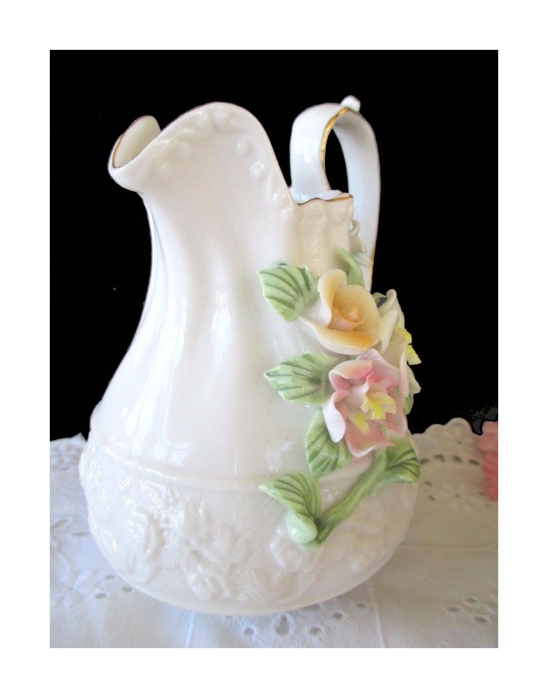 Pitcher Vase Dimensional Flower Design Petite Accent Vase Etsy