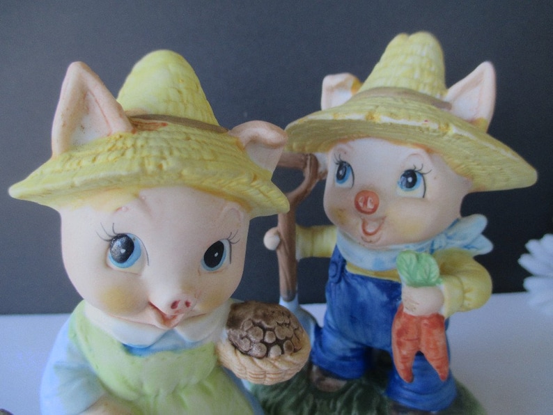 Boy And Girl Pigs Royal Crown Bisque Porcelain Set Of Two Vintage Figurines Farmer Pig Figurines