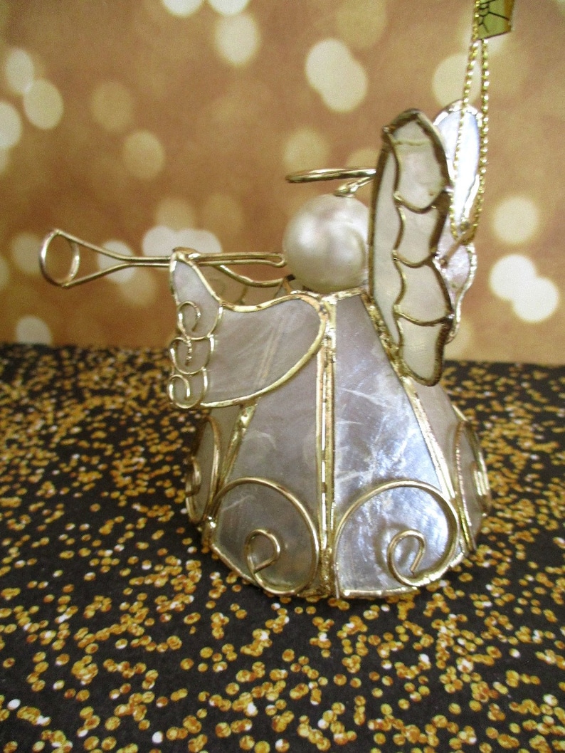 Frosted Plastic With Gold Tone Trim Vintage Angel Ornament Ornament Or Stand Alone Angel Playing Horn Retro Tree Trimming