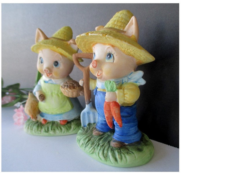 Boy And Girl Pigs Royal Crown Bisque Porcelain Set Of Two Vintage Figurines Farmer Pig Figurines