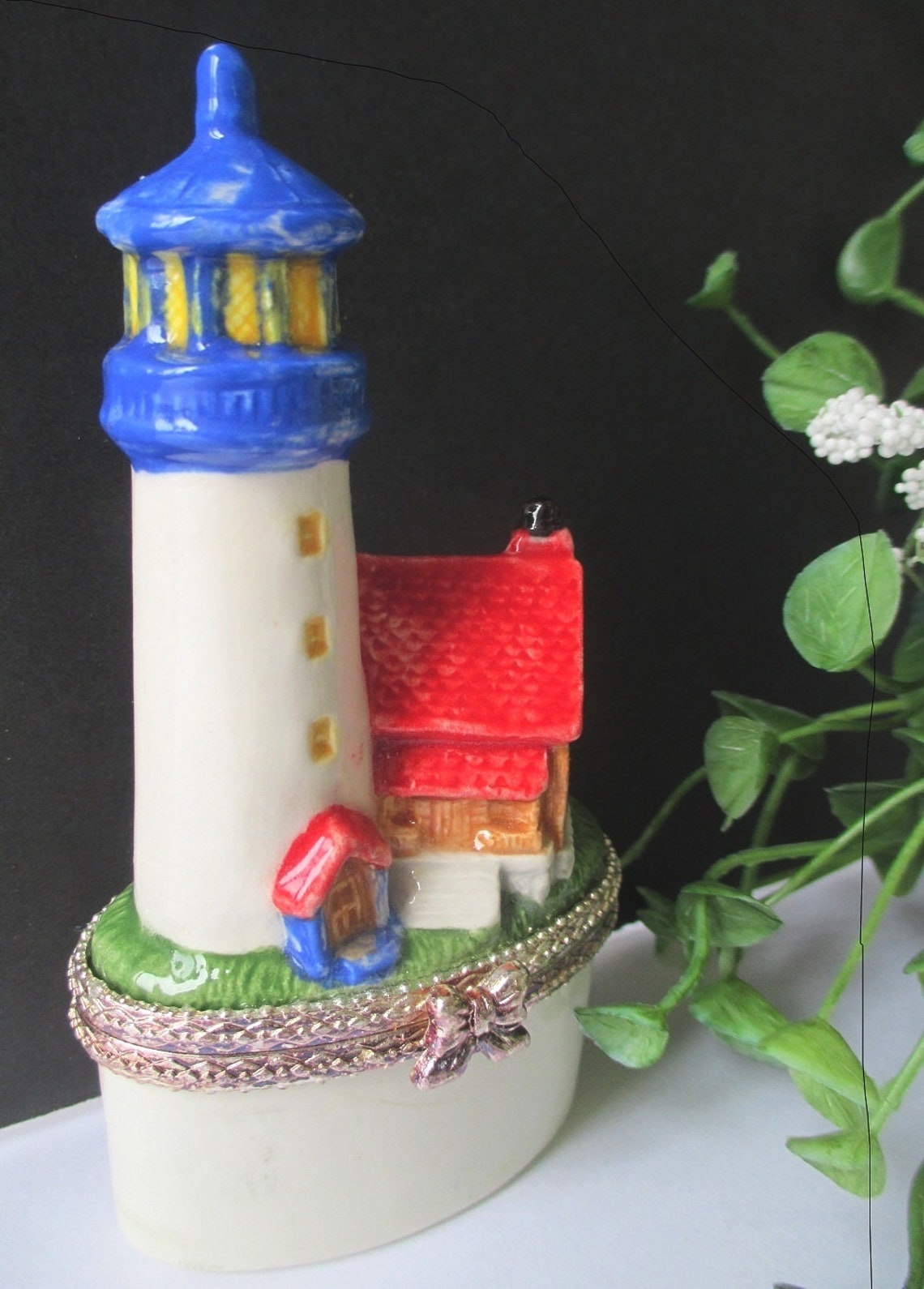 Lighthouse Trinket Box Porcelain Lighthouse Hinged Lid Etsy
