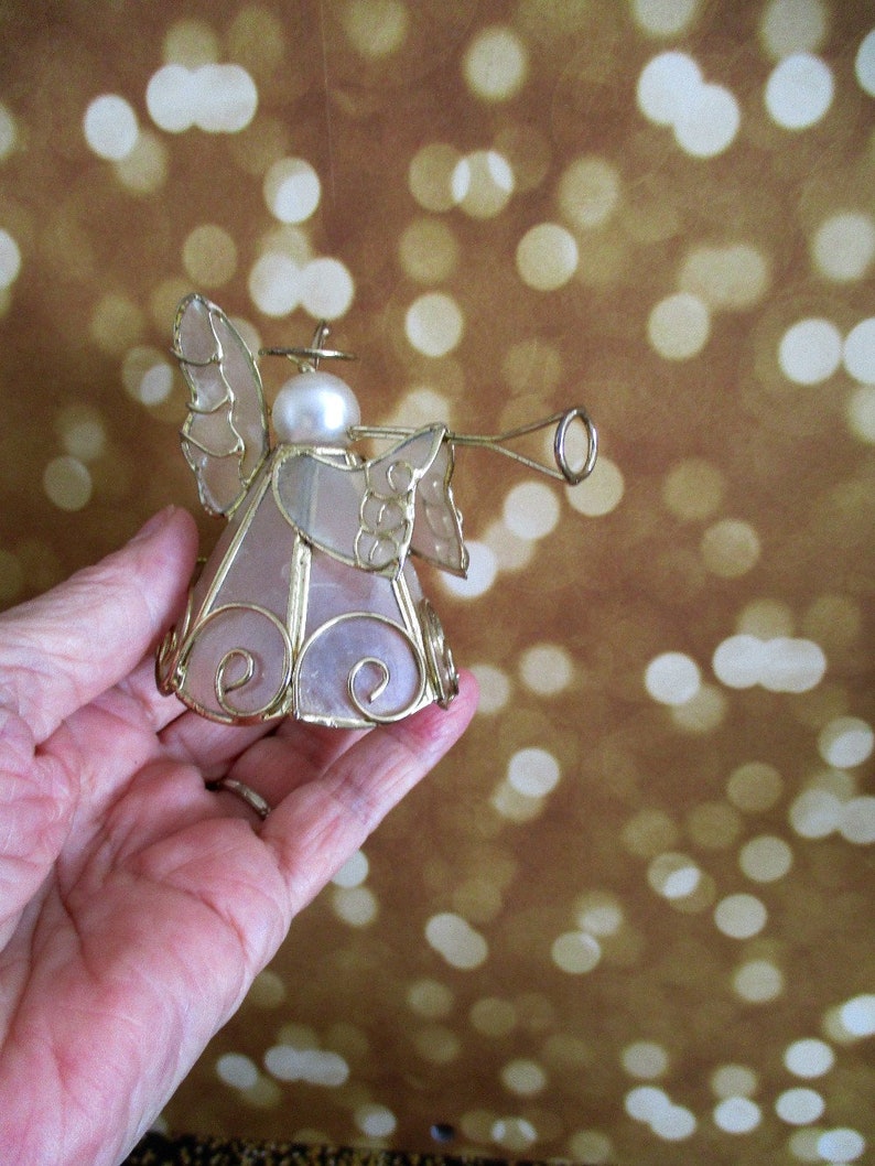 Frosted Plastic With Gold Tone Trim Vintage Angel Ornament Ornament Or Stand Alone Angel Playing Horn Retro Tree Trimming