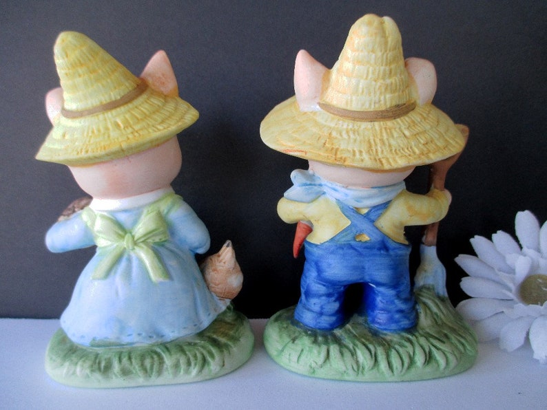 Boy And Girl Pigs Royal Crown Bisque Porcelain Set Of Two Vintage Figurines Farmer Pig Figurines