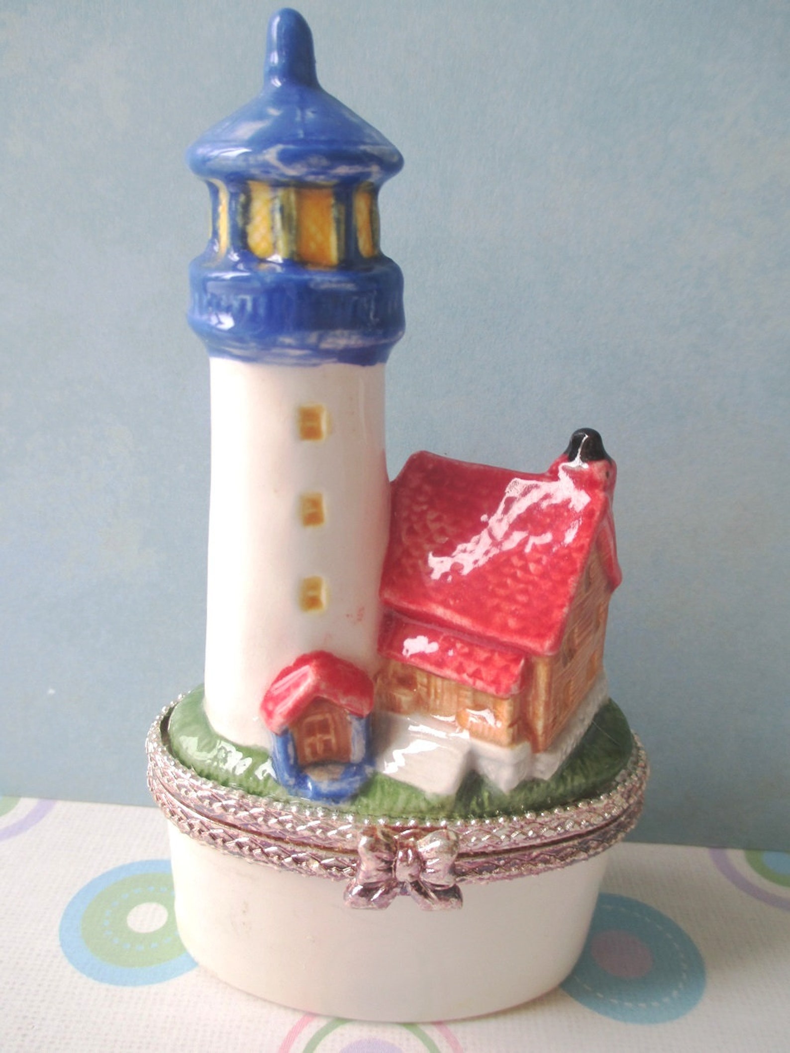 Lighthouse Trinket Box Porcelain Lighthouse Hinged Lid Etsy